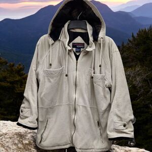 NY Classics Sports Corduroy Hooded Jacket Womens Large Beige Flannel Lined